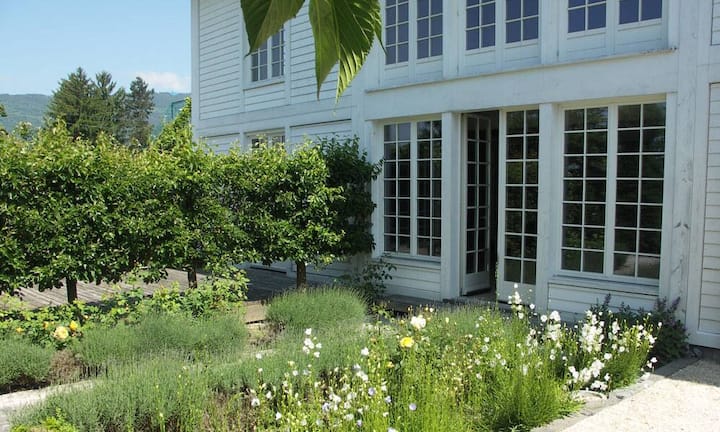Das Haus befindet sich in einer Wohn- und Gewerbezone in der Gemeinde Sutz-Lattrigen am südlichen Ufer des Bielersees.