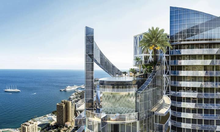 Das verglaste, 3300 Quadratmeter grosse Penthouse belegt die obersten fünf Stockwerke des Odeon Towers in Monaco.