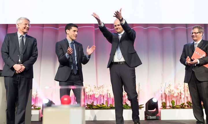 Walter Steinlin, Jurypräsident; Reto Reist, Geschäftsführer Moser-Bär AG; Daniel Heiniger, CEO Heiniger AG; Ernst Kühni, VR-Präsident Kühni AG