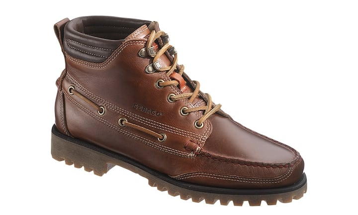 Kernig: Sebago (Mann) 
Diese handgenähten Boots für Abenteurer des Metropolen-Dschungels sind aus wasserfestem Leder, mit einer Profil-Sohle, EVA Fersenpolstern und einem stahlverstärkten Schaft. In zwei Braunvariationen erhältlich. Preis 219.90 Franken