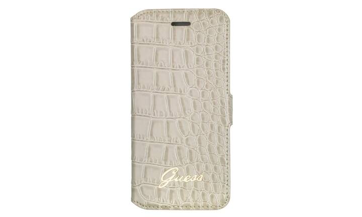 Exotisch: Guess Diese Hülle in Kroko-Leder-Optik und mit goldenem Guess-Logo schütz das Iphone 6 umfassend und sieht elegant aus. Bei Manor erhältlich. Preis 39.90 Franken