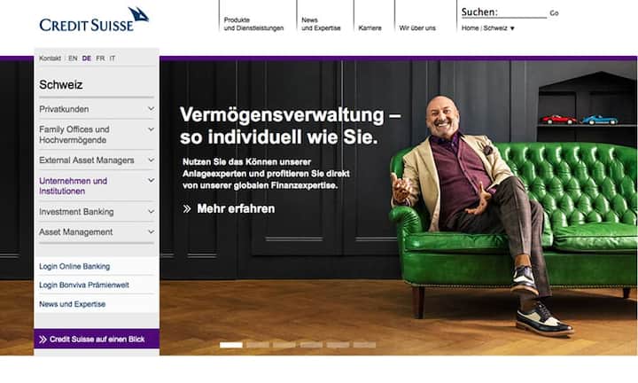 Spitzenreiter in Bezug auf den Webauftritt ist Credit Suisse. Mit  62,5 von 100 möglichen Punkten führt die Grossbank zum dritten Mal in Folge die Rangliste unter den 46 grössten Unternehmen der Schweiz an.