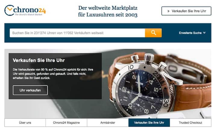 7000 EuroSo hoch liegt der durchschnittliche Preis für eine Uhr auf dem führenden Luxusuhren-Marktplatz Chrono24. 2015 kam die Firma auf ein Transaktionsvolumen von 750 Millionen Euro.Screenshot
