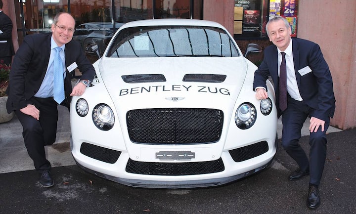 Sponsor Bentley stellte einige "Toys for Boys" hin.
Olivier Ruedin, Managing Partner, swisslinx AG;
Urs Mock, Account Executive Analytics, SAP (Switzerland) Inc.
