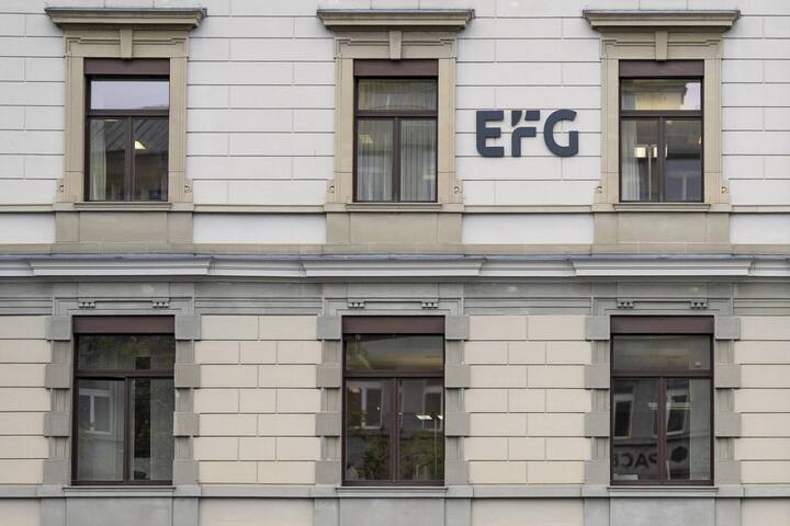 EFG 184 Mrd. verwaltete Vermögen 322 Mio. Gewinn 3114 Mitarbeiter Verwaltete Vermögen erste 10 Monate 2025, Gewinn und Mitarbeiter per Ende 2024.