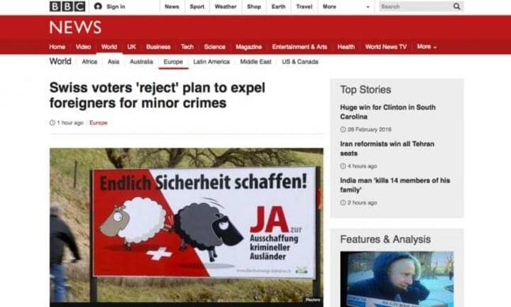 Die BBC berichtet nachrichtlich über den Ausgang des Votums und nennt die überraschend hohe Wahlbeteiligung als Grund für das Resultat...