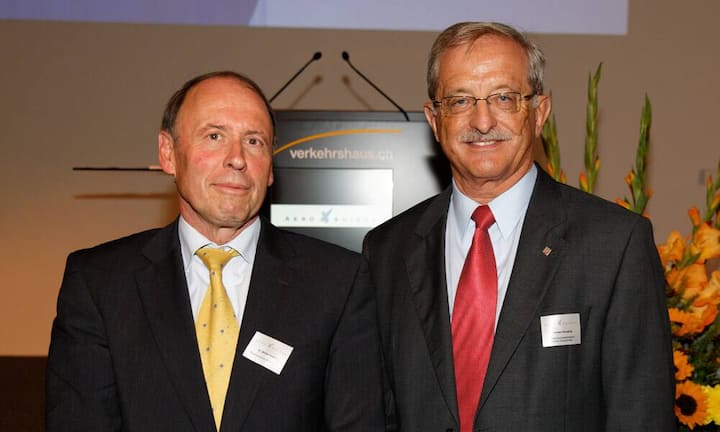 v.l.n.r. Dr. Peter Müller, Direktor; Bundesamt für Zivilluftfahrt, Hansjörg Trachsel, Regierungspräsident, Volkswirtschaftsdirektor Kanton Graubünden.