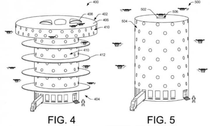 Amazon schlägt verschiedene Designs für die Drohnenbasen vor. Die Fluggeräte werden im Innern des Turmes beladen – von Robotern oder Menschen – und starten von Plattformen auf verschiedenen Ebenen...