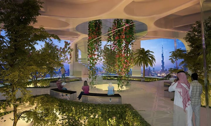 Von den mindestens zehn Aussichtsplattformen sollen drei vollständig verglast und öffentlich zugängig sein. Besonders attraktiv soll der Blick vom Pinnacle Room an der Spitze des Turms sein. Ein weiteres Highlight ist für den VIP Observation Garden geplant, die dortigen Gärten sollen an die hängenden Gärten von Babylon erinnern, eines der acht antiken Weltwunder.