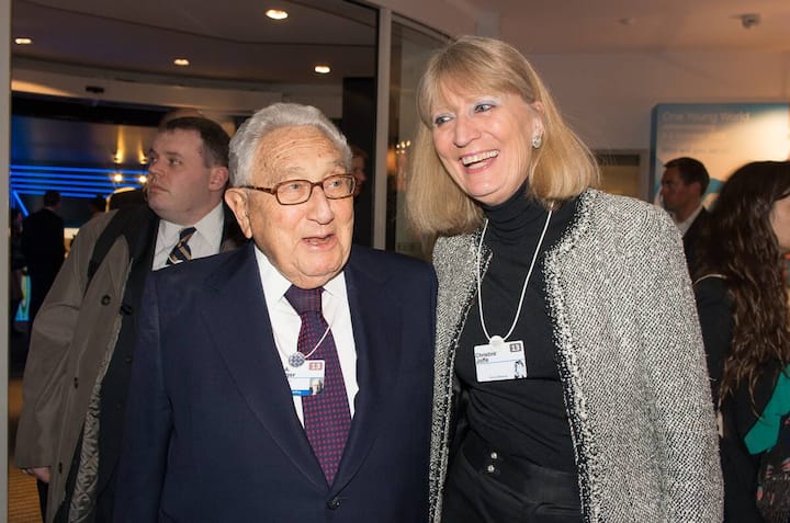 Henry Kissinger, ehemaliger US-Aussenminister; Christine Joffe, Begleiterin