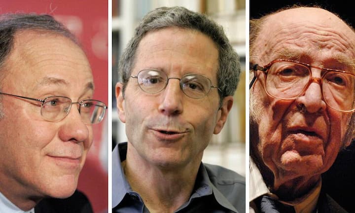 Roger B. Myerson (USA), Eric S. Maskin (USA) und Leonid Hurwicz (USA; v.l.n.r.) bekamen im Jahr 2007 für ihre Arbeiten über die Grundlagen der «Mechanischen Designtheorie» den Nobelpreis.