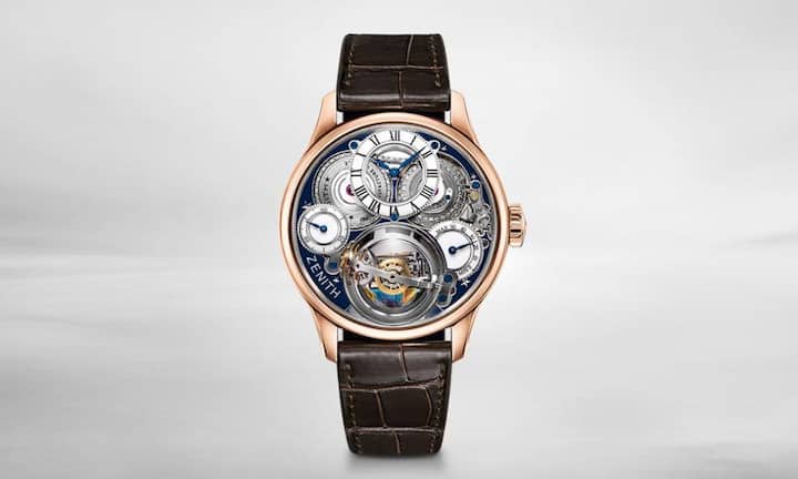 Die Academy Christophe Colomb Hurricane Grand Voyage II von Zenith ist lediglich auf zehn Exemplare limitiert. Stunden und Minuten sind in einem dezentrierten Zifferblatt bei der 12, ein selbstnivellierendes Gravity-Control-Modul bei der 6. Die Uhr wird von Hand aufgezogen. Zenith