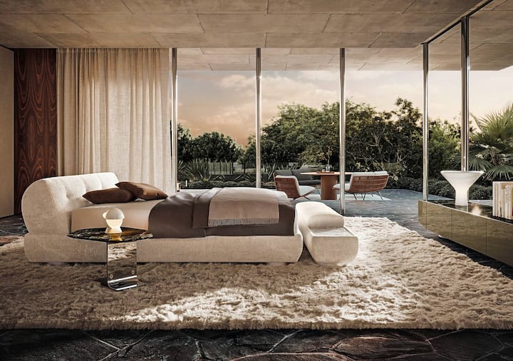 Supermoon: Giampiero Tagliaferri hat das Bett für die Kollektion 2024 entworfen. Den Namen hat es vom Kopfteil, das von den Mondphasen inspiriert ist.