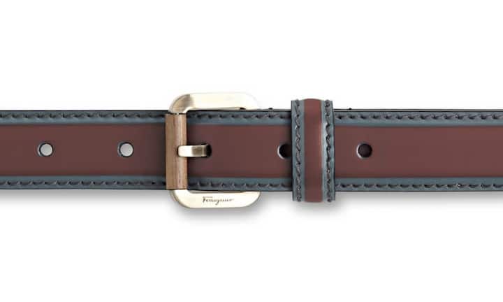 Zweifarbig: Salvatore Ferragamo Dieser zweifarbige Ledergürtel ist rahmengenäht und hat eine silberne Schnalle mit eingraviertem Marken-Logo. Preis 335 Franken