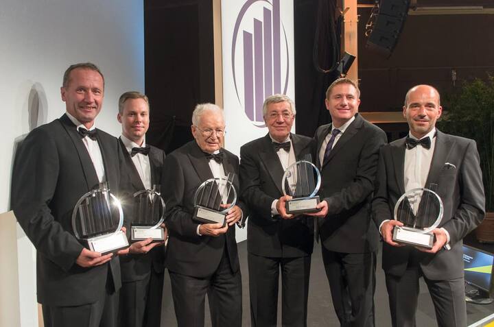 Die Preisträger: Christoph Tobler, Family Business; Jan Schoch, Emerging Entrepreneur; Hans Huber, Master Entrepreneuer; Kadir & Deniz Ugur, Dienstleistung/Handel; Rolf A. Sonderegger, Industrie/High-Tech/Life Sciences