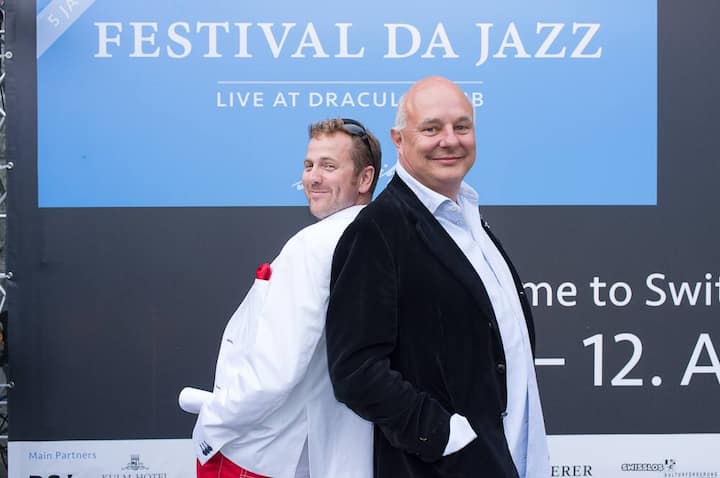 Christian Jott Jenny, Gründer des Festival da Jazz und künstlerischer Direktor; Rolf Sachs, Präsident Dracula's Ghost Riders Club