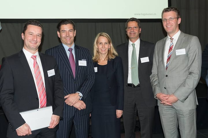 Die Sponsoren: Daniel Moschin, Microsoft Schweizer GmbH; Marc Wallach, VP Bank (Schweiz) AG; Beatrix Morath, Roland Berger Strategy Consultants; Thomas Weber, Oberwaid; Patrick Fassbender, Oberwaid
