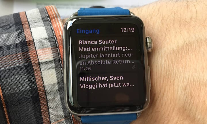 E-Mails auf der Apple Watch: E-Mails-Lesen geht, aber Attachments machen Mühe.