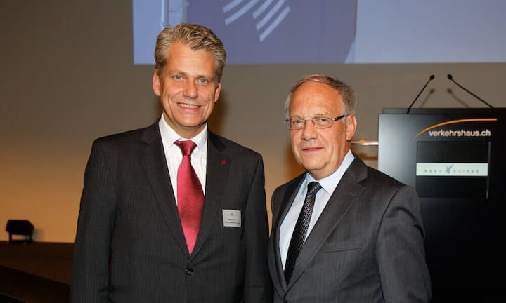 v.l.n.r. Harry Hohmeister; CEO Swiss International Air Lines AG, Johann N. Schneider-Ammann, Bundesrat, Vorsteher des WBF.