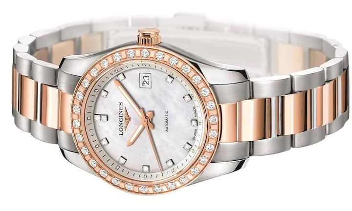 Die Swatch-Umsatzmilliardärin Longines präsentiert in ihrer Kollektion «Conquest Classic» eine Damenuhr mit einem Besatz aus 30 Diamanten.