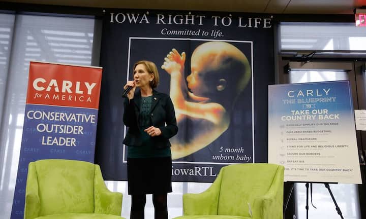 Carly Fiorina – «New Possibilities. Real Leadership»Carly Fiorina war die einzige Frau unter den republikanischen Bewerbern. Die 61-Jährige priess ihre Erfahrung als Topmanagerin - auch wenn sie den Computerkonzern Hewlett-Packard einst auf Druck unzufriedener Aktionäre verlassen musste.