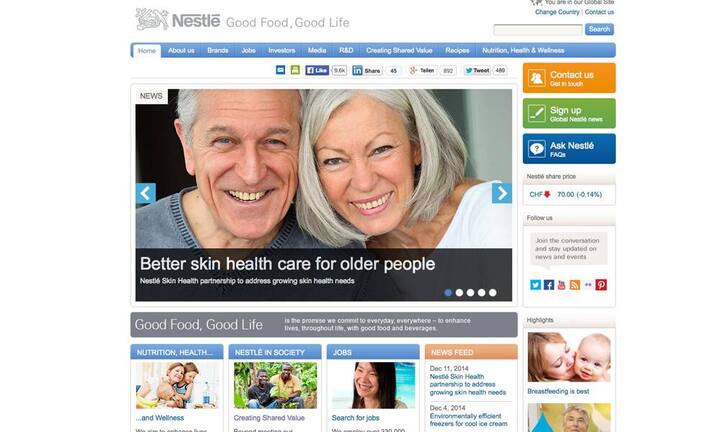 Den viertbesten Internetauftritt wird Nestlé bescheinigt. Mit 59,6 Punkten rangiert der Nahrungsmittelmittelkonzern 2014 jedoch einen Platz tiefer als noch im Vorjahr.