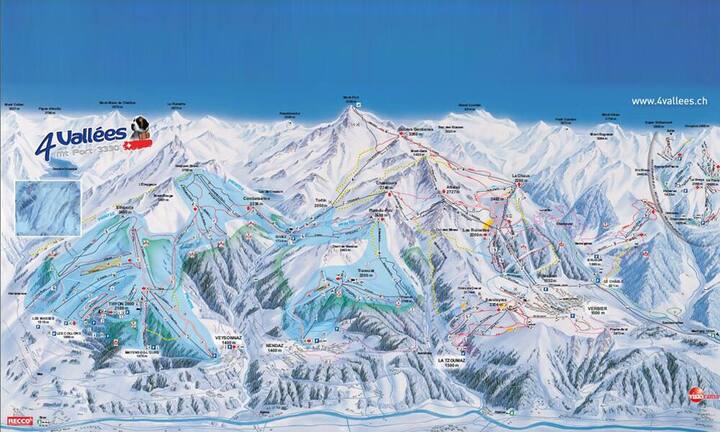 Auch ein Schweizer Verbund zählt zu den kostengünstigsten Angeboten: «Les Quatre Vallées» (mit den Orten Bruson, La Tzoumaz, Le Châble, Nendaz-Siviez, Thyon, Verbier, Veysonnaz) zählt 412 Kilometer, die mit einem Tagespass für 70 Franken befahren werden können – ergibt 17 Rappen pro Kilometer.