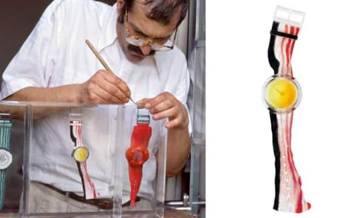 1991: Alfred Hofkunst sorgt mit den Swatchtables alias Gemüseuhren für Furore.