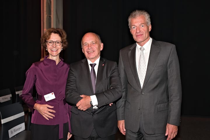 Monika Rühl, economiesuisse; Ueli Maurer, Bundespräsident; Heinz Karrer, economiesuisse