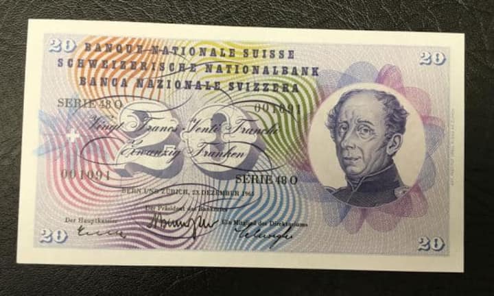 Eine 20er-Note aus der 5. Serie: Dieser Schein wurde 1956 herausgegeben und 1980 zurückgerufen.