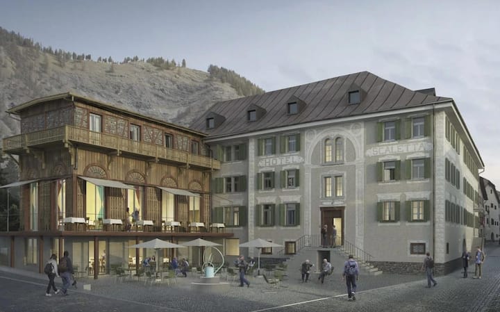Das Hotel Scaletta in S-chanf GR stand jahrelang leer - nun wird es für 14,5 Millionen Franken saniert.