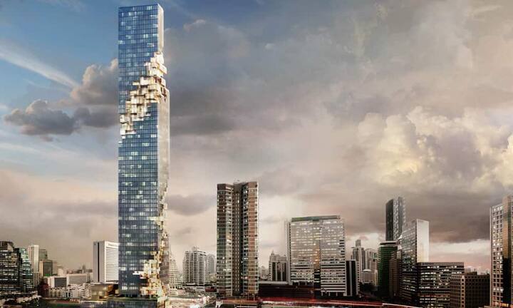 Der unfertige Eindruck ist gewollt. Der Turm solle «das Werden» und «die Entwicklung» symbolisieren, so Scheeren.
Büro Ole Scheeren