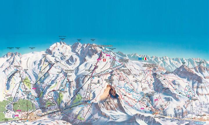 Ebenfalls über die Landesgrenzen hinweg setzt sich das «Matterhorn Ski Paradise» mit Zermatt und dem italienischen Cervinia. Stolze 360 Pistenkilometer kommen dabei heraus – der Preis für die Tageskarte beträgt 86 Franken. 24 Rappen pro Kilometer sind also (zumindest für Hochleistungssportler) kein schlechter Wert.