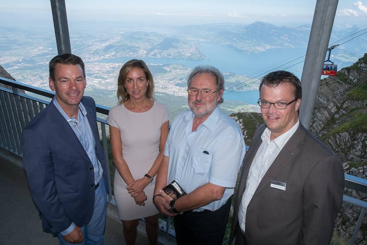 Gipfeltreffen! Felix Howald, Direktor IHZ (Industrie- und Handelskammer Zentralschweiz); Carolina Müller-Möhl, VR-Präsidentin, Müller-Möhl Group; Oscar J. Schwenk, VR-Präsident, Pilatus Aircraft Ltd.; André Zimmermann, CEO, Pilatus-Bahnen AG
