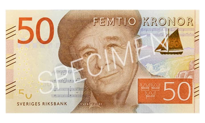 Dichter und Komponist Evert Taube löst auf der 50-Kronen-Note die Opernsängerin Jenny Lind ab.