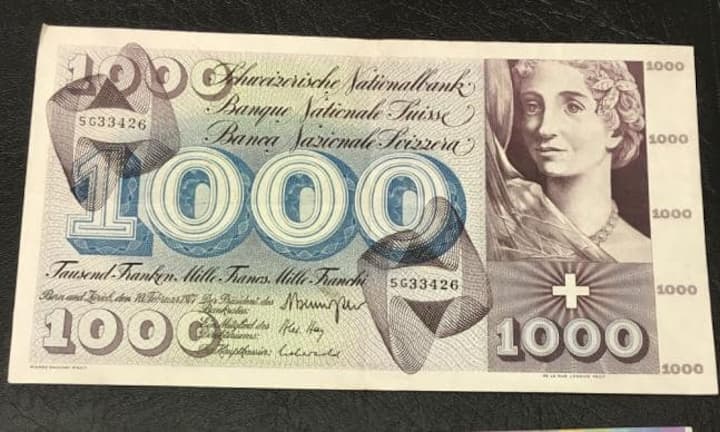 1000er-Note, die im Jahr 1957 in Umlauf kam. Bilder: Keystone/Caroline Freigang/HZ/SNB