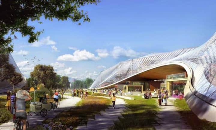 Das geplante Google-Hauptquartier im kalifornischen Mountain View. Der Suchmaschinenkonzern setzt auf fliessende Formen und viel Natur. Google