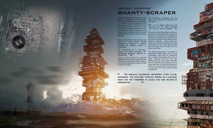 Der zweite Platz ging in diesem Jahr an ein indisches Team. Der Shanty-Scraper in Chennai ist ein Slum das nach oben wächst – und so den Bewohnern mehr Lebensqualität und Sicherheit geben soll.