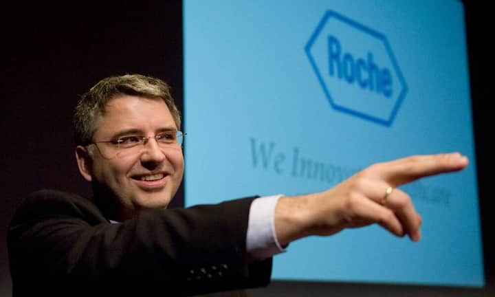 Severin Schwan, Chef des Pharma-Konzerns Roche, konnte auch 2013 seine Spitzenposition verteidigen, wenn auch nur ganz knapp. Mit einem Minus von 13 Prozent kam er im letzten Jahr auf eine Gesamtentschädigung von 13,37 Millionen Franken.Bilder:Keystone