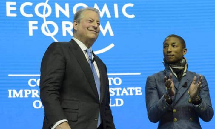 Der Ex-US-Vizepräsident Al Gore spricht an einer Podiumsdiskussion. Die Bühne teilt er mit einem Superstar der internationalen Musikszene: Pharell Williams. Der US-Musiker ist für den Mega-Hit «Happy» verantwortlich und setzt sich in Davos für die Umwelt ein.