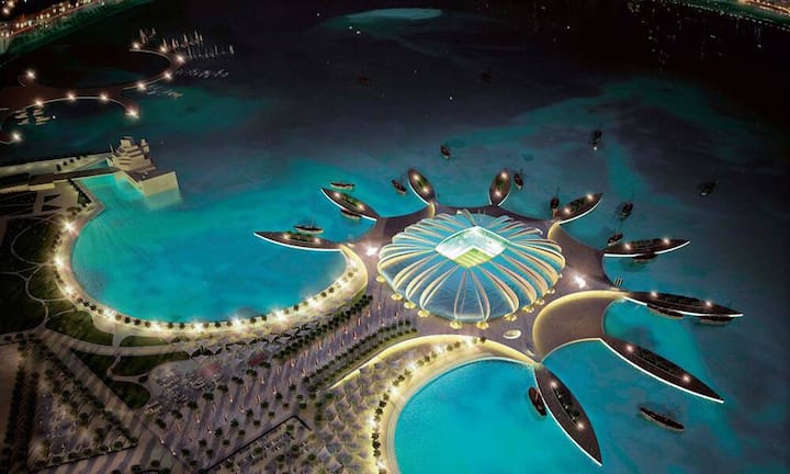 WM-Spiele auf dem Wasser. Katar macht es möglich mit dem Doha Port Stadium in Doha in Qatar. Fassungsvermögen: 44'950 Zuschauer.