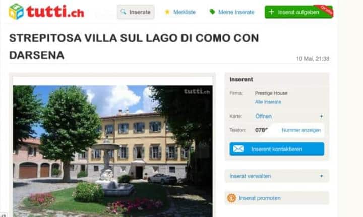 Immobilien bilden bei Tutti grundsätzlich die teuerste Kategorie. Diese Villa im Tessin wird für 13'000'000 Franken angeboten...