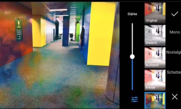 Das Mate 10 Pro ermöglicht allerdings erheblich mehr Effekte, darunter allein 39 Filter mit schönen Namen wie «Nostalgie» oder «Valencia», bis zur Auswahl zwischen «Kreide», «Wasserfarbe» und anderen Varianten.