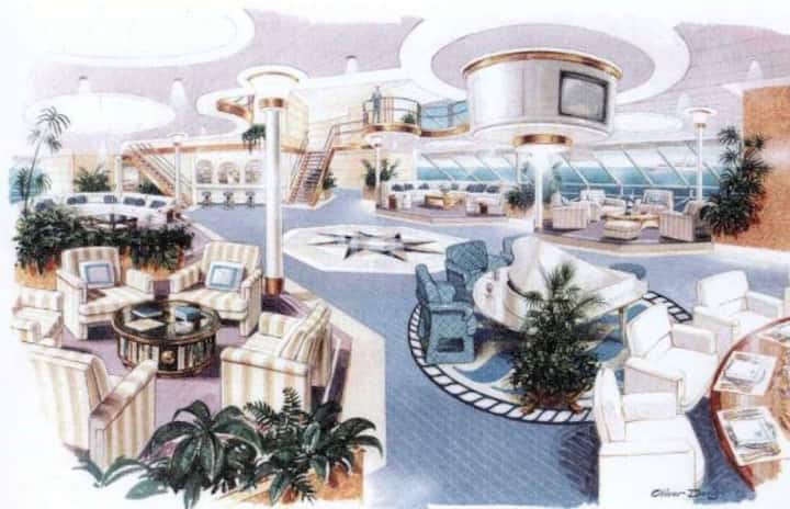 Palmen im Inneren der Yacht.