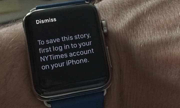 Die «New York Times» enttäuscht: Nur die Push-Nachricht gibts zu sehen, danach muss man sofort aufs iPhone wechseln.