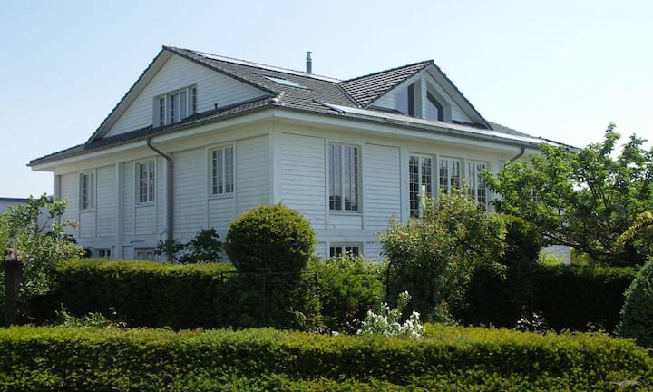 Die Villa aus dem Jahr 2009 steht im Dorf Sutz-Lattrigen auf einer Grundstückfläche von 1'883 Quadratmetern und entspricht einem hochwertigen Baustandard.