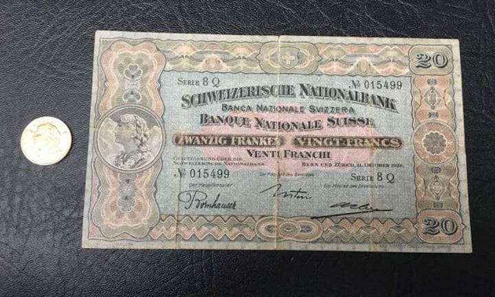 20er-Note der 2. Serie: Sie wurde 1914 herausgegeben und 1936 zurückgerufen.