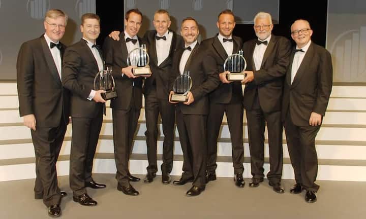 Die Entrepreneurs of the Year 2014: Bruno Chiomento, EY;  Otto Hofstetter; Beat Jucker; Martin Jucker; Viktor Calabro; Thomas Rüegg; Hans Rüegg; Heinrich Christen, EY;