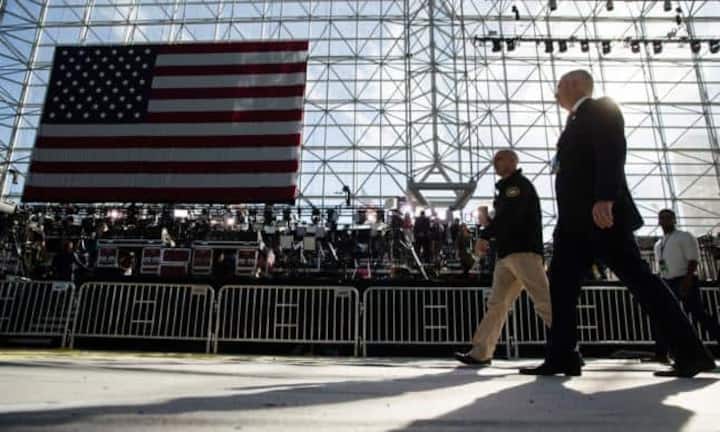Vorbereitungen für die Wahlparty der Demokraten, im Jakob Javis Center in New York.