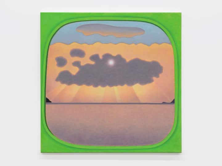 Poppig-erhabene Natureindrücke: «Soleil caché nuage orangé», 2024; Öl auf Leinwand;80 × 80 × 2 cm.